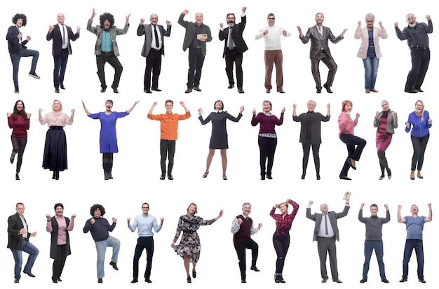 Collage of people joyful energetic full length isolated