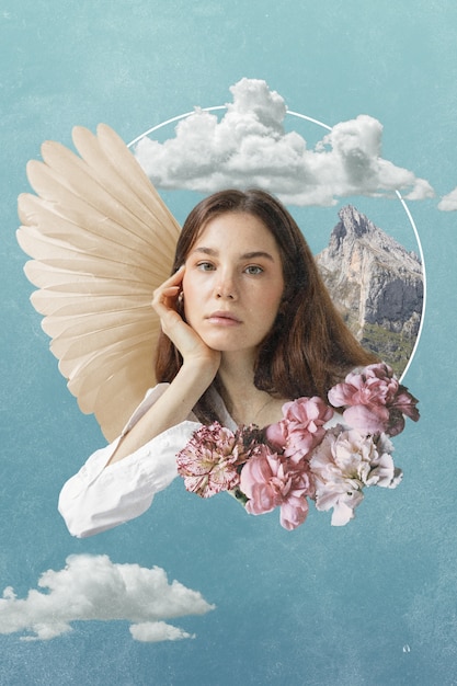 Collage of person with wings