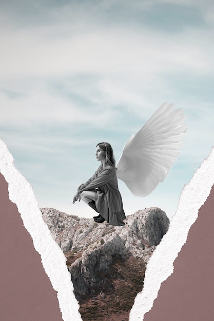 Collage of person with wings