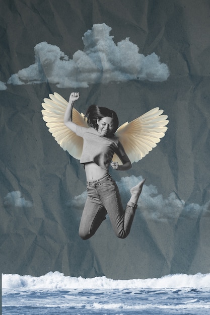 Collage of person with wings