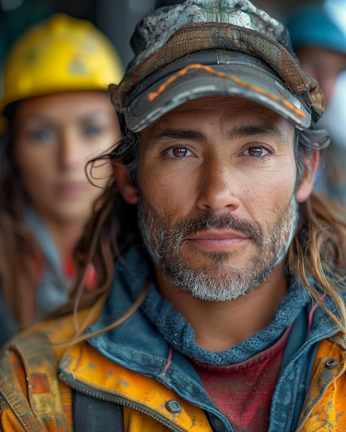 A Collage Of Photographs Depicting Workers Background