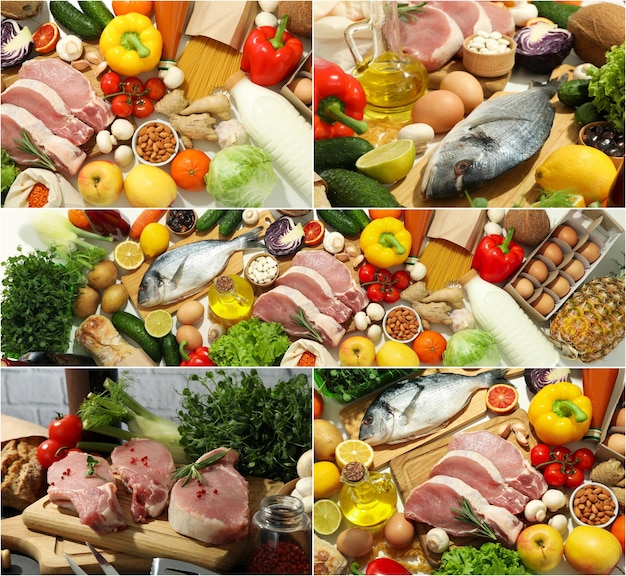 Collage of photos of different food cooking food