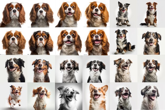 a collage of photos of dogs and their faces are shown