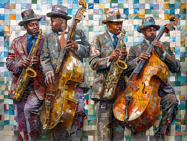 a collage of photos of musicians playing the saxophone