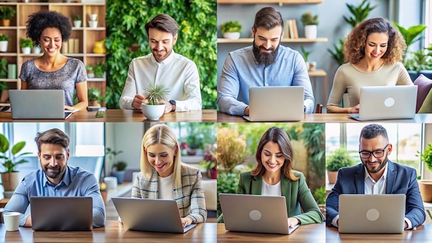 a collage of photos of people using laptops with the word quot on the bottom right