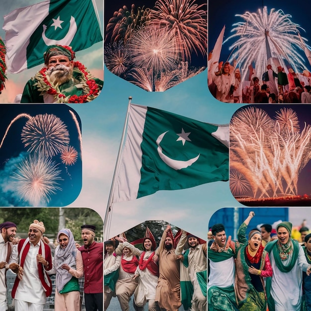 a collage of photos showing people holding a flag with the flag in the background