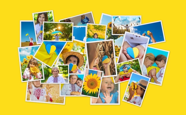 Collage of photos on the theme of Ukraine Selective focus