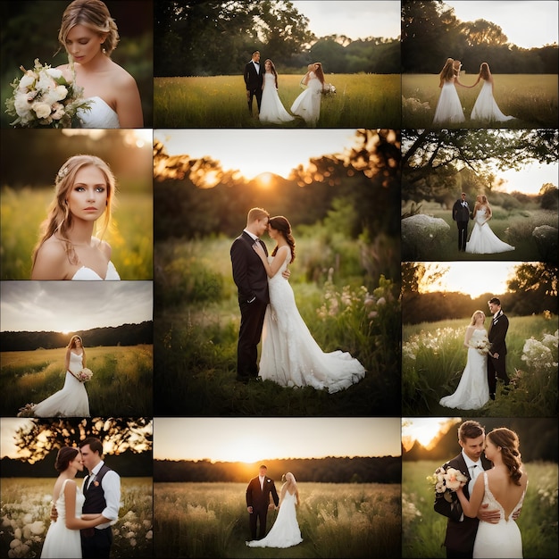 a collage of photos with the bride and groom