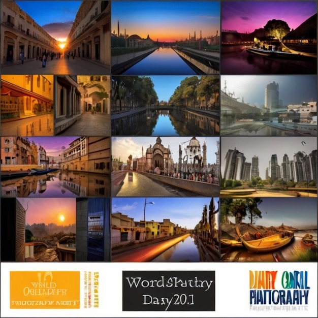 a collage of photos with the word world on it