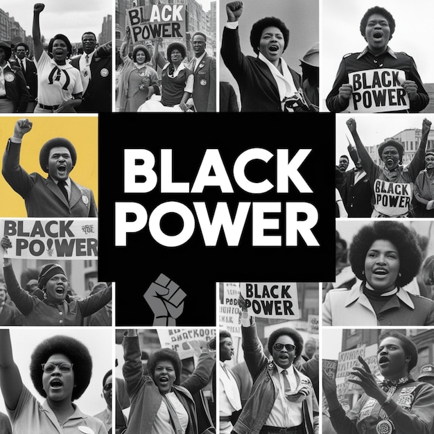 Photo a collage of photos with the words black power against the black and white background