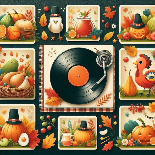 a collage of pictures of a collection of thanksgiving cards