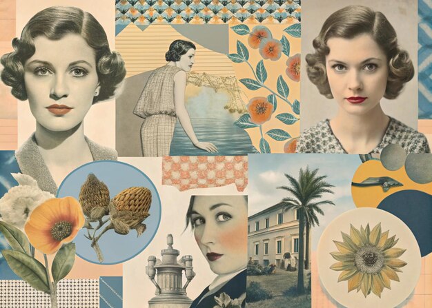 a collage of pictures including a woman with a flower on the top