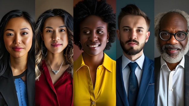 Collage of portraits featuring ethnically diverse business professionals