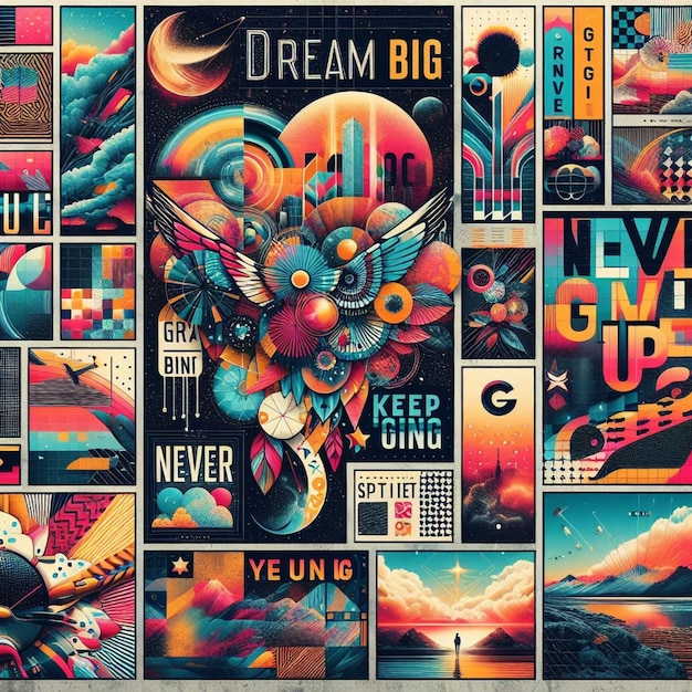 a collage of posters including the word dream