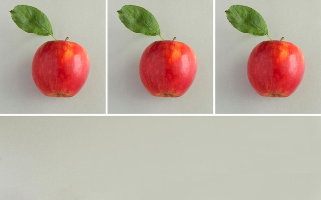 Collage of red apple on a gray background Closeup