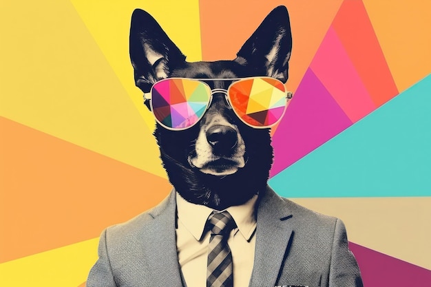 Collage Retro dreamy dog sunglasses mammal animal