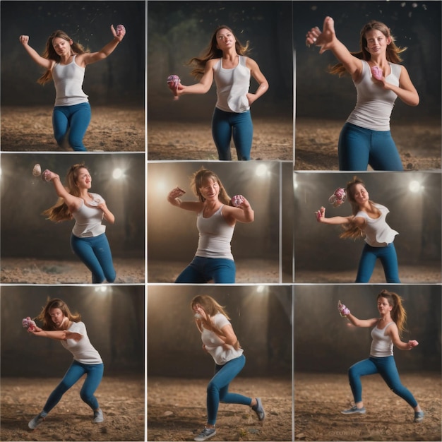 collage of Selective focus photography of woman throwing scramble times all of