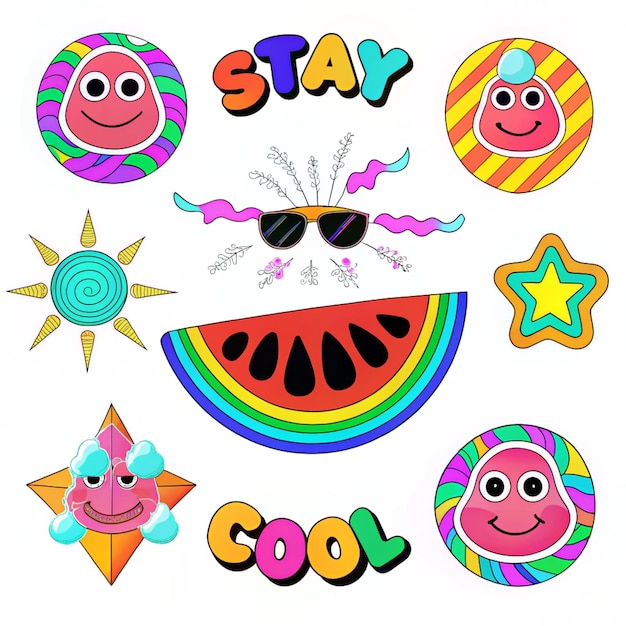 Photo a collage of stickers with different colors and the word stay