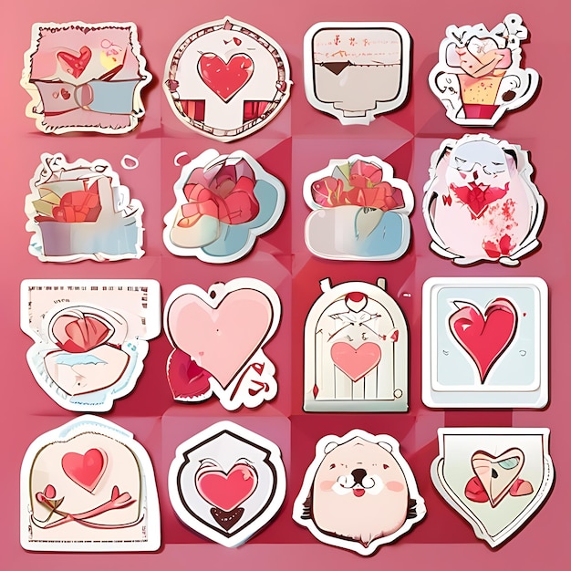 a collage of stickers with a heart saying hello kitty