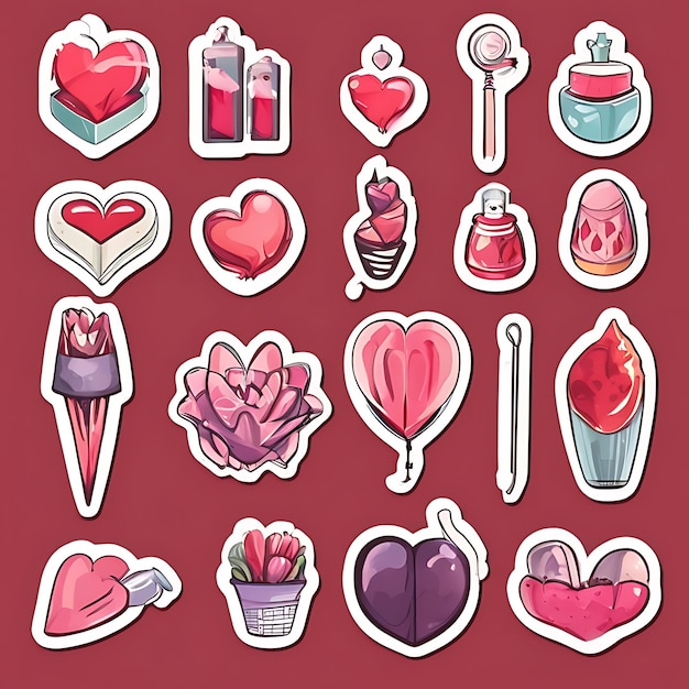 a collage of stickers with hearts and hearts