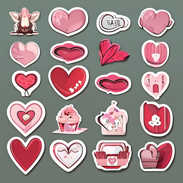 a collage of stickers with hearts and hearts