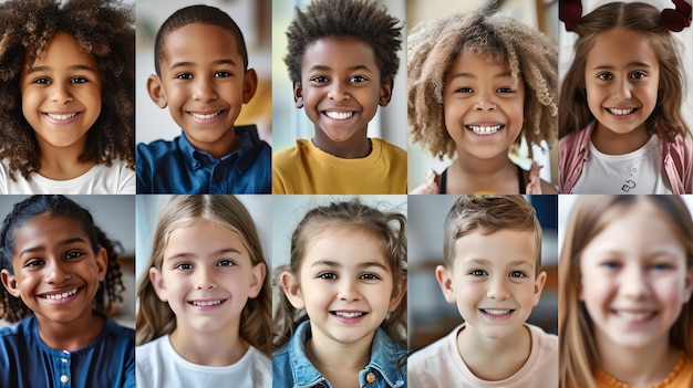 Photo a collage of ten smiling children of diverse backgrounds