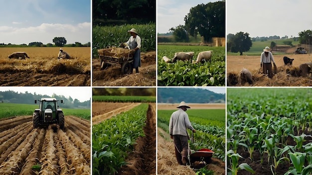 Photo collage of traditional and modern farming techniques