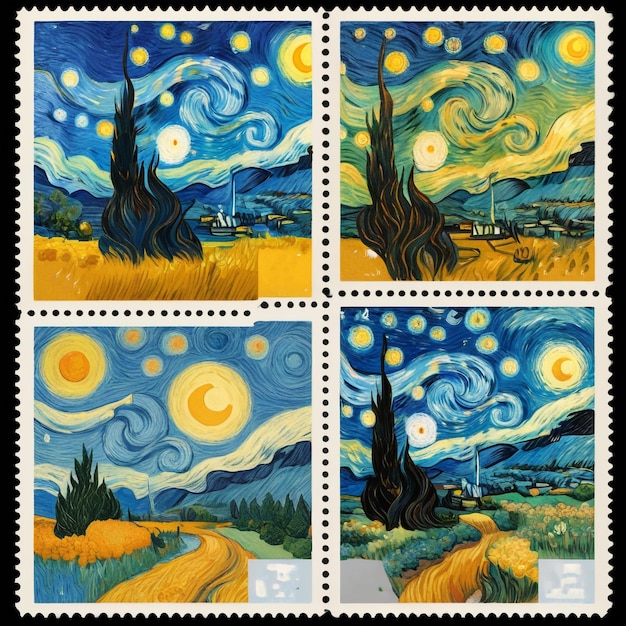 Photo a collage of van gogh inspired stamps