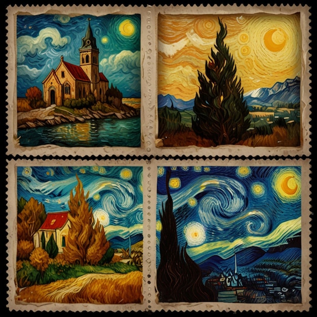 Photo a collage of van gogh painting