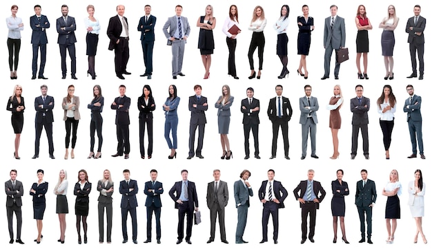 Collage of a variety of business people standing in a row