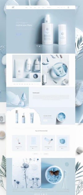 Collage of various beauty products on blue background panoramic banner