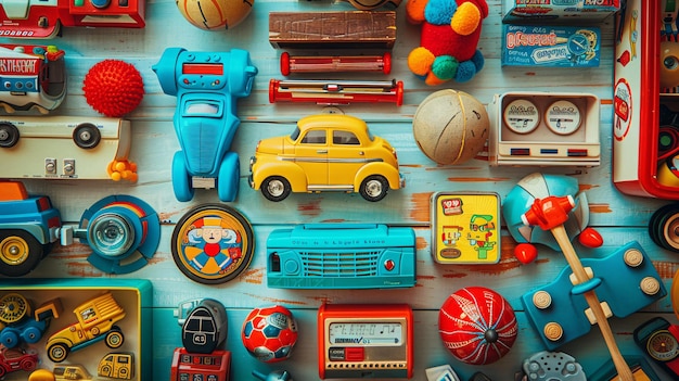 Photo collage of vintage toys games and childhood nostalgia