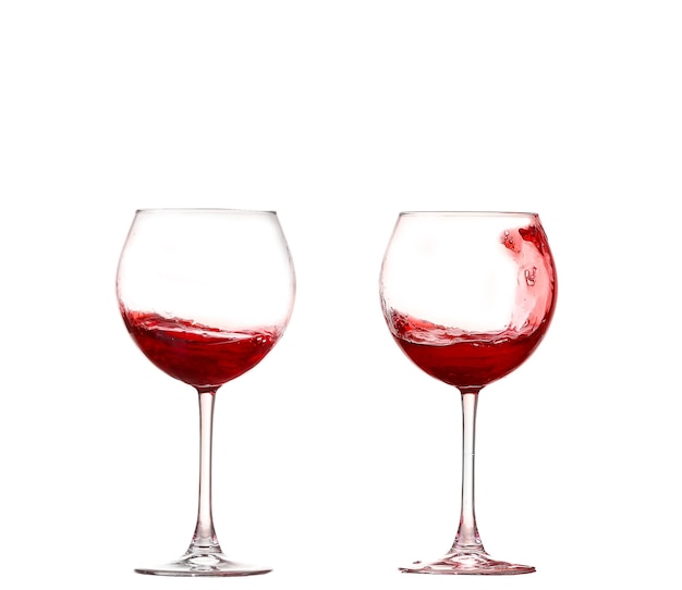 Collage Wine collection - Splashing red wine in a glass. Isolated on white background