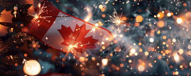 Photo collage with canadian flag and sparklers canada day celebration