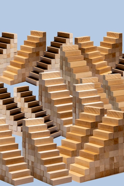 Collage with geometric shapes made of wooden bars