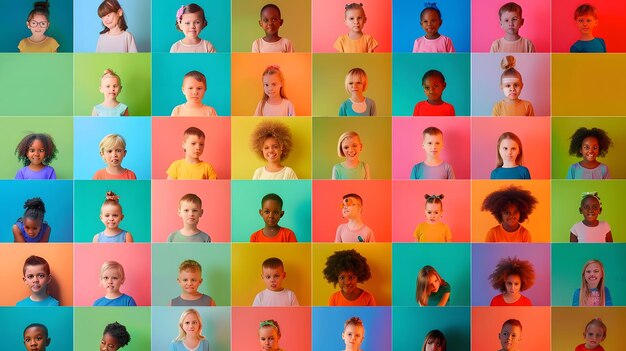 Collage with many little students on colorful background Generative AI