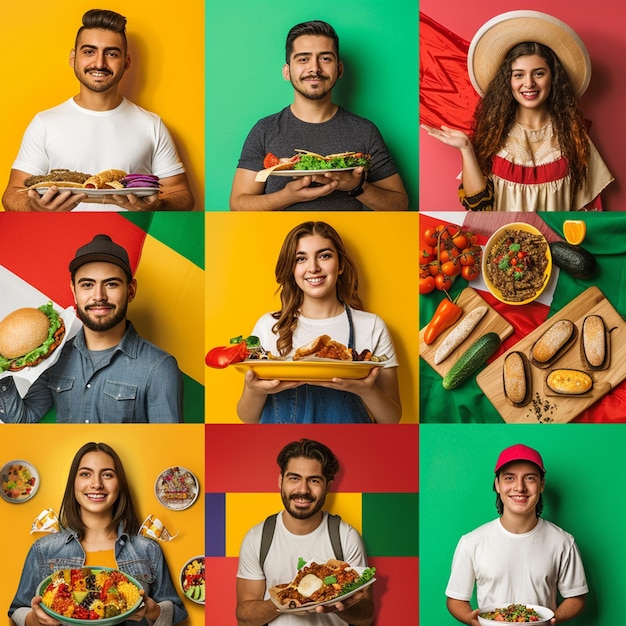 Photo collage of young people with mexican flag