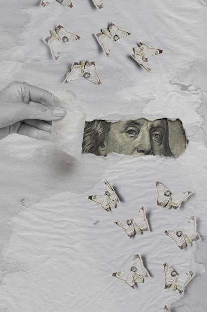 Photo collages about finance and money