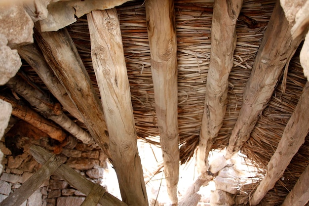 Collapsed ceiling of abandoned old stone house