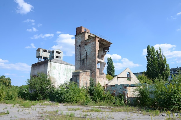 Collapsed industrial multistorey building in daytime