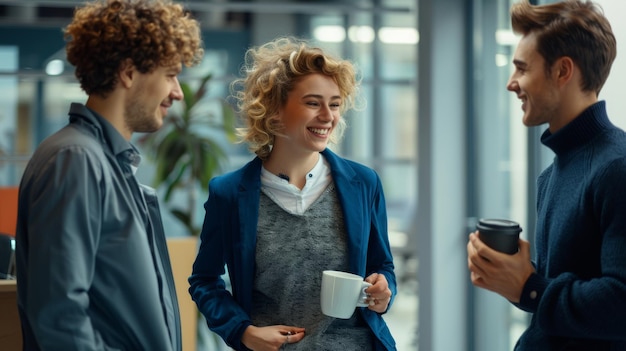 Photo colleagues chatting during coffee break