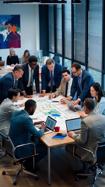 Colleagues discussing business strategy in office