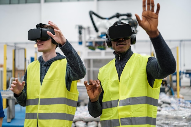 Colleagues from the robotics industry testing virtual reality glasses