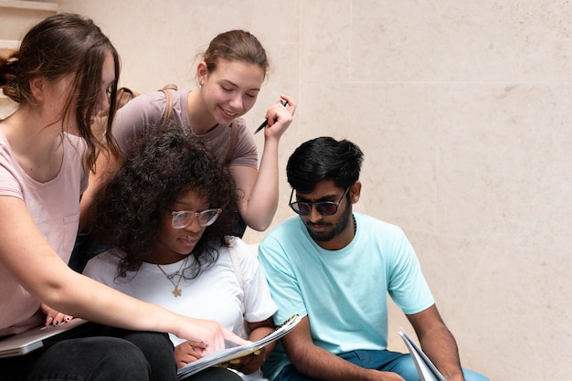 Colleagues studying together for a college exam