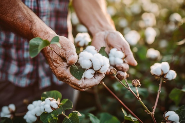 Photo collecting cotton by hand in field