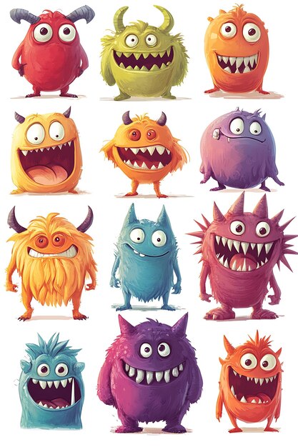 Photo collection of 12 cartoon monsters with unique personalities