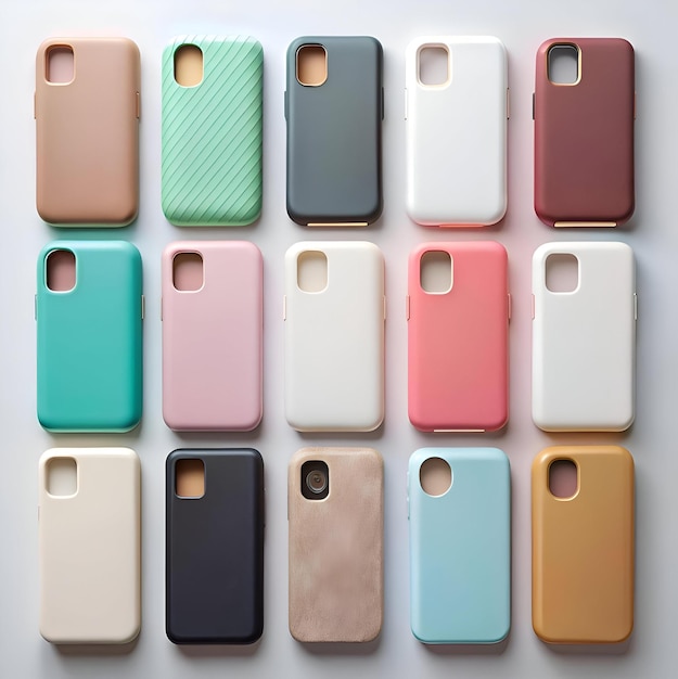 Photo a collection of 12 colorful and stylish phone cases arranged in a grid perfect for showcasing your brand or product