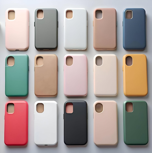 Photo a collection of 16 colorful phone cases in various shades