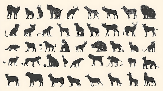 A Collection of 40 Black Silhouettes of Wild Animals