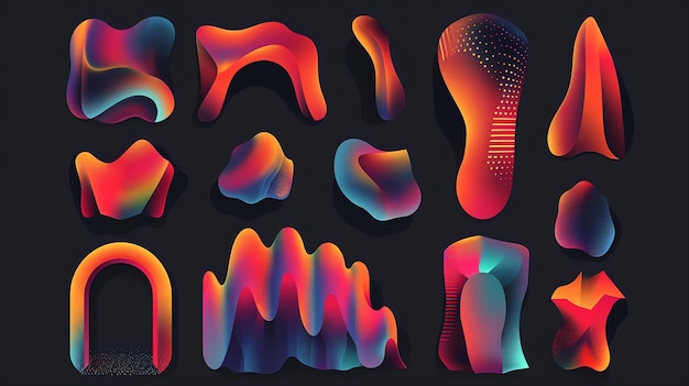 Photo a collection of abstract fluid shapes with vibrant colors and gradients